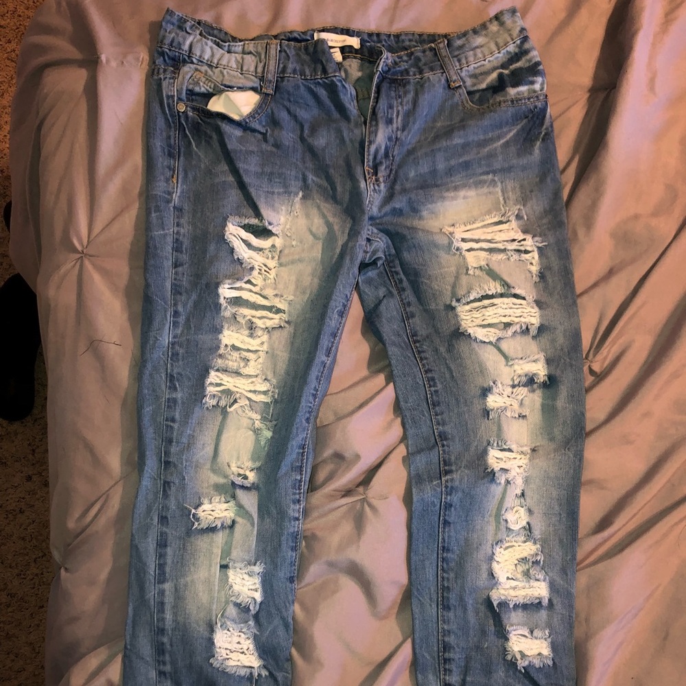 Blue Asphalt distressed capris